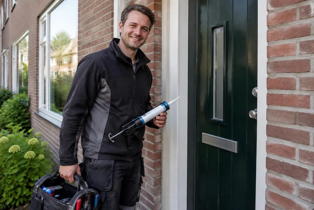 Vakman van Kitbedrijf Wageningen bij de voordeur van een woning